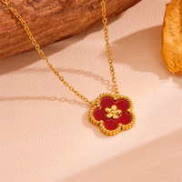 MIRADIA Style INS Bracelet Collier Boucles d'Oreilles Fleur Cinq Trèfles en Acier Inoxydable Plaqué Or 18 Carats Étanche pour Femme