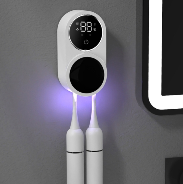 Wall Mounted Automatic Mini Rechargeable Type-C 1800mAh Battery CE ROHS Certified Couple UVC+UVA Toothbrush Sterilizer