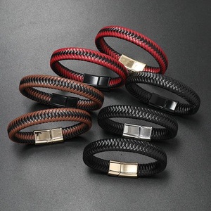 Nouveauté Bracelets pour hommes en alliage de style bohème avec sangle tressée en cuir et boucle magnétique - Product Image 1