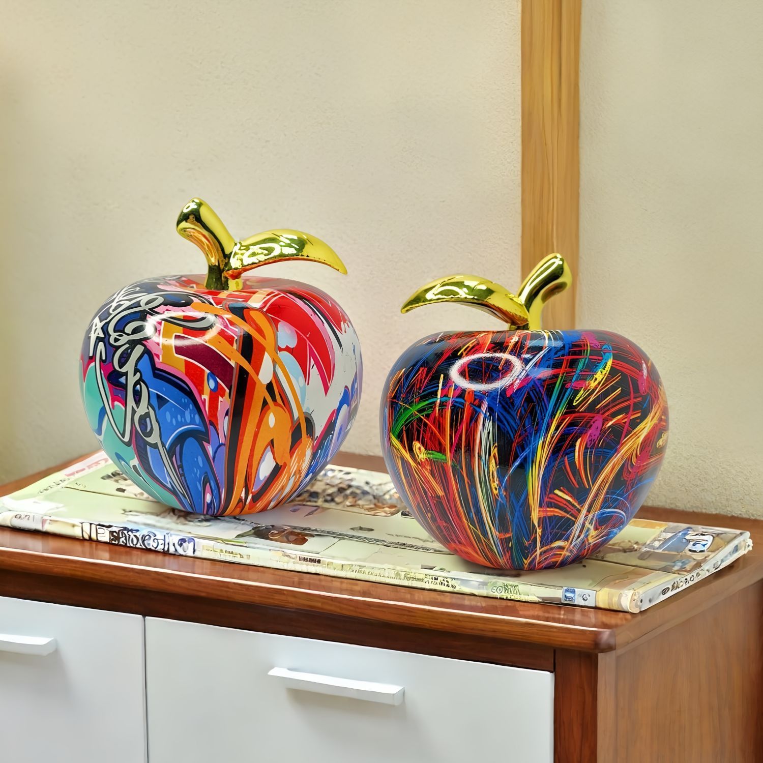 European Style Resin Crafts - Creative Graffiti Apple Statue