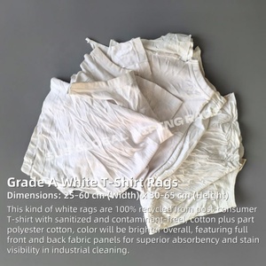 Trapos de limpieza blancos reciclados de camisetas cortadas - 100% algodón, súper absorbentes, para uso industrial - Product Image 2