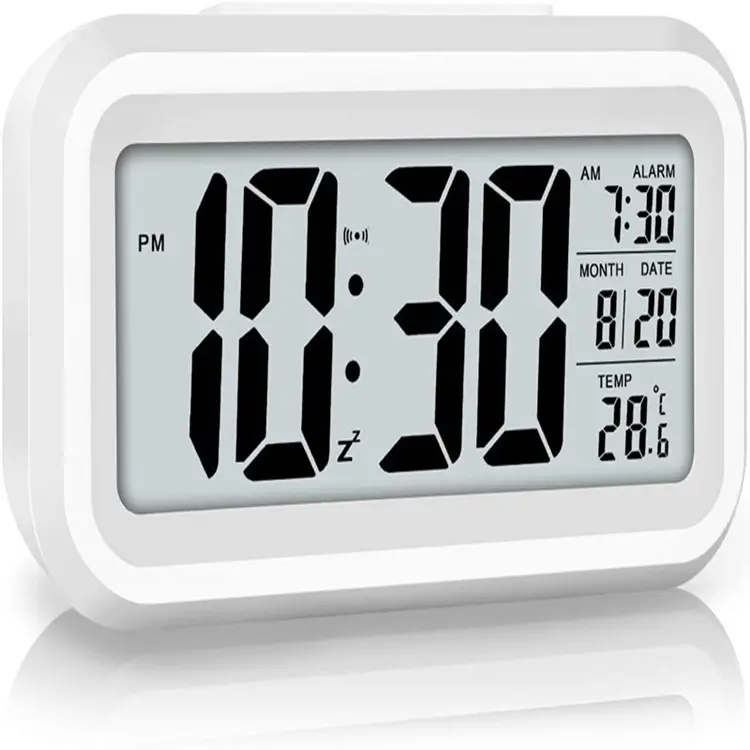 LCD Display Digital Alarm Clock Battery Operated Smart Night Light Easy Operation Clock for Kids Heavy Sleepers Bedroom Clock