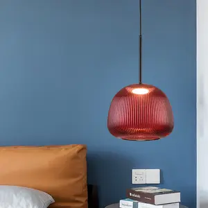 Contemporary Interior Decoration Modern Pendant Lamp Ceiling Hanging Suspend Lights Red Nordic Lamp Energy Saving Colored Glass