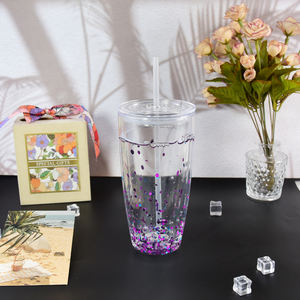 Op Maat Gemaakte Plastic Dubbele Wand 24Oz Acryl Sneeuwbol Tuimelaar Met Stro En Plug - Product Image 6