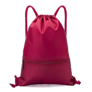 Custom Logo Promotional Gift Sublimation Printed Draw String Bag Nylon Sports Drawstring <b>Backpack</b> <b>With</b> Zipper - Product Image 2