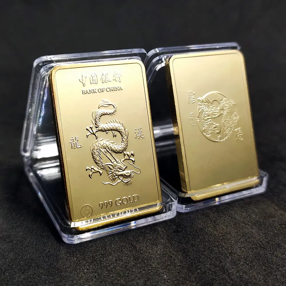 2024 Collection Lucky New Year Geschenk China Dragon 24 Karat vergoldete Goldbarren