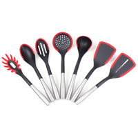 Utensílios de cozinha domésticos de nylon, conjunto de 7 peças com borda de silicone e alça de aço inoxidável, acessórios de cozinha