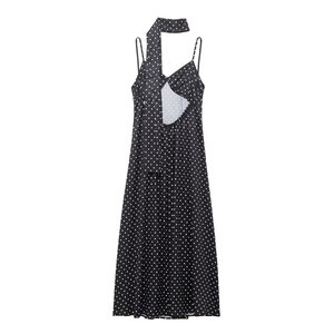 ZEVITY Robe longue chic pour femme, imprimé pois, dos nu, style écharpe, sexy, Vestidos Robe Mujer, Dropshipping - Product Image 2