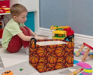 Panier de rangement rectangulaire pour enfants, panier à balles de basket, organisateur de paniers pour bébés, revêtement PE imperméable, panier mignon avec poignées - Product Image 4
