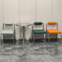 Moderne Quadratische Restaurantmöbel: Tisch-Stuhl-Kombination aus Edelstahl, Durchmesser 50 cm, für Milchbar und Café