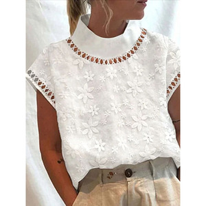 <span class=keywords><strong>Chemisier</strong></span> d'été vintage pour femmes, <span class=keywords><strong>tunique</strong></span> <span class=keywords><strong>chic</strong></span> en patchwork de fleurs brodées, blouses blanches surdimensionnées à la mode - Product Image 3