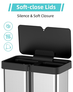 Cubo de Basura Inteligente de Acero Inoxidable de 60L (16 Galones) con 2 Compartimentos, Sensor de Movimiento Automático Sin Contacto para Baño y Cocina, con Tapa - Product Image 4