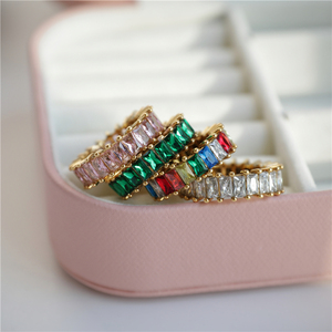 High End AAA Zirconia Pave Trendy Non appannamento Baguette in acciaio inossidabile placcato oro 18 carati anelli impermeabili gioielli in oro - Product Image 5