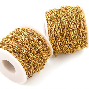 Cadena de Eslabones Tipo Barra por Metro |   Cadena de Eslabones Ovalados de Acero Inoxidable Chapada en Oro PVD de 18K para Hacer Joyas, Pulseras y Collares - Product Image 1