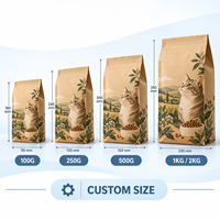 Sachet personnalisé en papier kraft sans fenêtre pour aliments pour chats, scellé sur huit côtés, pour la vente au détail et en gros