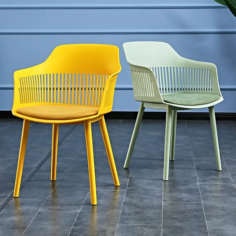 Italian Design Restaurant Living Room Garden Comfortable Leisure Yellow Plastic Polypropylene Upholstered Dining Arm Chair