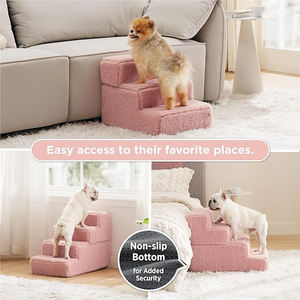 anpassbare multifunktionale hunde-treppe tragbar reise schaumstoff haustier leiter hunde-treppen haustier 4 stufen mit rosa plüsch abnehmbare abdeckung - Product Image 4