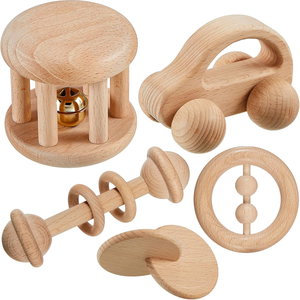 YUCI 5 pièces <span class=keywords><strong>Montessori</strong></span> en bois bébé jouet ensemble éducatif bois hochets cloches pousser voiture pour nouveau-né cadeau parfait pour les garçons - Product Image 6