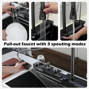 CN Flying Rain Waterfall Éviers de cuisine intelligents Chine Organisateur de luxe Rack Dish Storage Multifonctionnel Grand Évier - Product Image 2