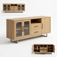 Meuble TV moderne en bois de chêne clair, console multimédia sans poignée sur mesure OEM pour salon et villa