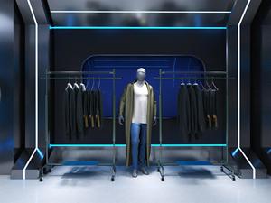 Soporte de exhibición de ropa verde Retro <span class=keywords><strong>real</strong></span>, estante de exhibición de Metal de bronce con luz Led con ruedas para decoración de tienda de ropa - Product Image 5