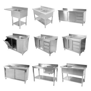 طاولة عمل جديدة مربعة الشكل للمطاعم من الفولاذ المقاوم للصدأ مع حوض باكسبلاش مع خزانة - Product Image 2