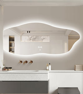 Miroir mural LED contemporain avec bord irrégulier sans cadre 3 couleurs à intensité variable Dressing moderne pour miroir de salon ou de salle de bain - Product Image 4