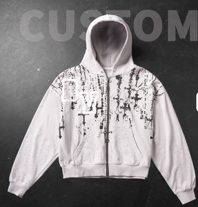 Sweat à capuche vintage en coton épais de haute qualité, coupe oversize, style streetwear, délavé à l'acide, avec fermeture éclair, logo personnalisé, unisexe, pour homme, hiver - Product Image 3