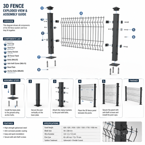 Système de clôture 3D de 1,53 m de hauteur avec courbures en W, fil de 5,0 mm galvanisé à chaud, facilement assemblable avec poteau - Product Image 3