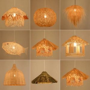 Lampe de plafond en rotin de style japonais, tissée à <span class=keywords><strong>la</strong></span> main, ronde, en forme de nid d'oiseau, en <span class=keywords><strong>chaume</strong></span>, rustique, pour restaurant et café - Product Image 1