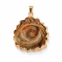 Pendentif Soleil en Agate Galaxie Naturelle Druzy, Pierre Brute Dorée, Breloque de Collier en Gros