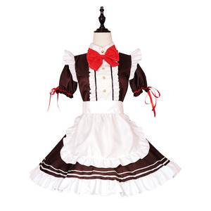 Maid Outfit Cosplay Costume Brown White Red Bow Apron Anime Role Play Game Dress Up Costume Women's Adult Size - Product Image 5