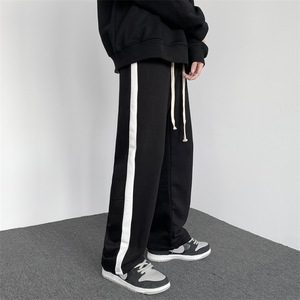 Pantalon cargo de loisirs pour homme, style streetwear, à rayures color block, avec cordon de serrage, inspiré du hip-hop et du sport - Product Image 1