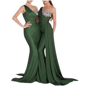 사용자 정의 크기 들러리 원피스 파티 원피스 한 어깨 시니 실버 실 자수 물고기 꼬리 트레일 레이스 쉬폰 긴 원피스 - Product Image 5