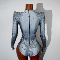 Combinaison scintillante à strass avec épaulettes, manches longues, sans doigts, robe de danse de salon, costume sexy de drag queen pour scène