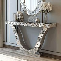 Table console réglable en bois de chêne massif, style moderne et luxueux, avec miroir, garantie 5 ans, or/argent/transparent, pour salon, OE HOME