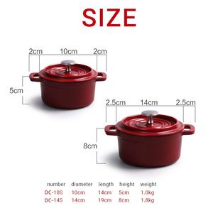 핫 세일 에나멜 도금 네덜란드 오븐 조리기구 <span class=keywords><strong>10</strong></span>/14cm 레드 더블 핸들 주철 깊은 냄비 미니 논스틱 수프 냄비 요리 냄비 - Product Image 3