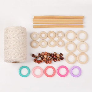 Kit de tapicería circular Hemu, cuerda de algodón, cuentas de madera, ganchos, anillos, varillas, juego para manualidades - Product Image 2