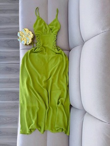 IStapromo Gifts 2026 Designer Famous Green Camisole Long Dress Slim Fit Backless Strap Design Dress - Product Image 4