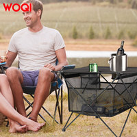 Table de camping légère WOQI, table pliante portable pour la plage avec 2 porte-gobelets et panier de rangement pour les voyages, la pêche et les pique-niques