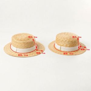 <b>Kids</b> Flat Top Natural Straw <b>Hat</b> Wholesale Skimmer Boater Straw <b>Hat</b> - Product Image 3