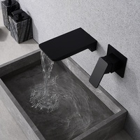 Robinet de lavabo mural en laiton noir moderne, à cascade, dissimulé, chaud/froid, avec cartouche céramique intégrée, pour vente en gros