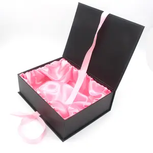 Parrucca regalo in carta di cartone rosa di lusso Premium estensione dei capelli Kit di installazione in raso magnetico rettangolo scatole di carta per parrucche di lusso in pelle