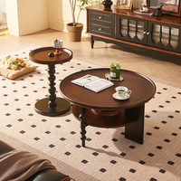 Table basse double couche en bois massif de style français vintage DISHI, table d'appoint de salon de style mid-century, petite table à thé