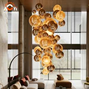 Lustre en verre ambré à cascade verticale, boules de verre à bulles, sculpture en globe de verre transparent sphérique multi-tailles, <span class=keywords><strong>suspension</strong></span> - Product Image 1