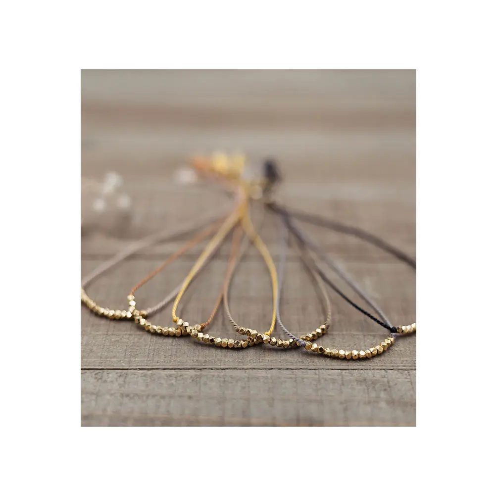 Hot Sale Simple Dainty Gold Silk Adjustable Bangle Tiny Layering Gold Beaded Bracelet