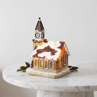 Fabricante de Adornos Navideños Personalizados, Torre del Reloj de Poliresina con LED, Pueblo Hecho a Mano, Decoración de Resina de Estilo Europeo