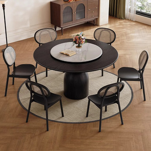 Ensemble de <span class=keywords><strong>table</strong></span> à manger ronde en <span class=keywords><strong>bois</strong></span> massif moderne couleur noyer 6 places, <span class=keywords><strong>assemblage</strong></span> requis pour une utilisation à domicile ou à l'hôtel - Product Image 3