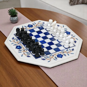 กระดานหมากรุกแปดเหลี่ยมหินอ่อนสีขาวฝังหินขัดเงาขนาด12 "รวม2ชิ้น - Product Image 4