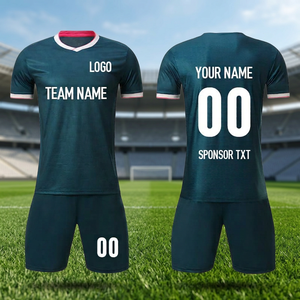 Ensemble de maillots de football personnalisés pour hommes, manches courtes, col en V, polyester respirant, nom et numéro de l'équipe imprimés par transfert thermique, adulte, été - Product Image 3